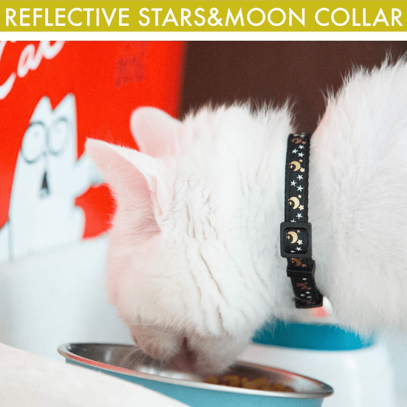 Adjustable Star & Moon Pattern Pet Collar with Bell - Breakaway Safety Feature for Cats and Dogs