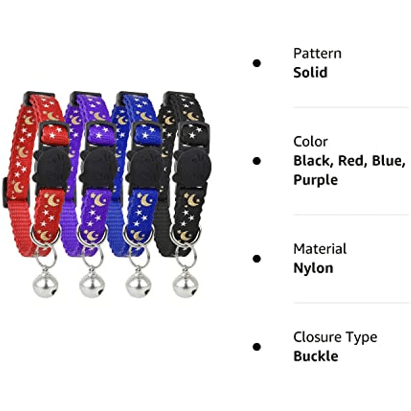 Adjustable Star & Moon Pattern Pet Collar with Bell - Breakaway Safety Feature for Cats and Dogs