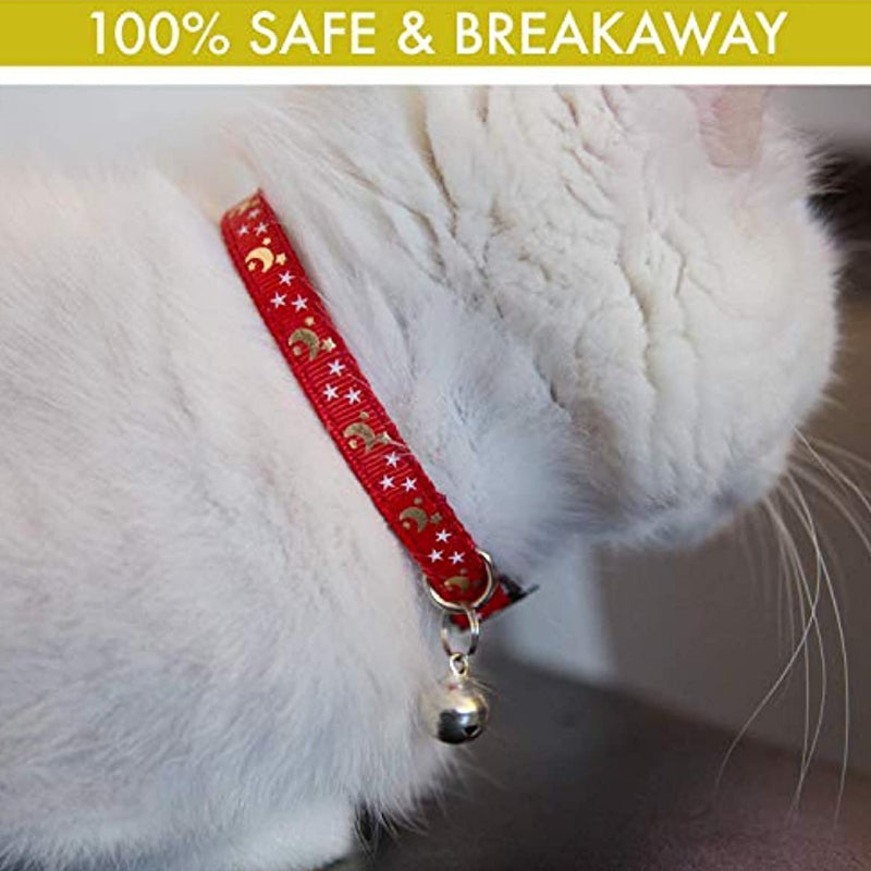 Adjustable Star & Moon Pattern Pet Collar with Bell - Breakaway Safety Feature for Cats and Dogs