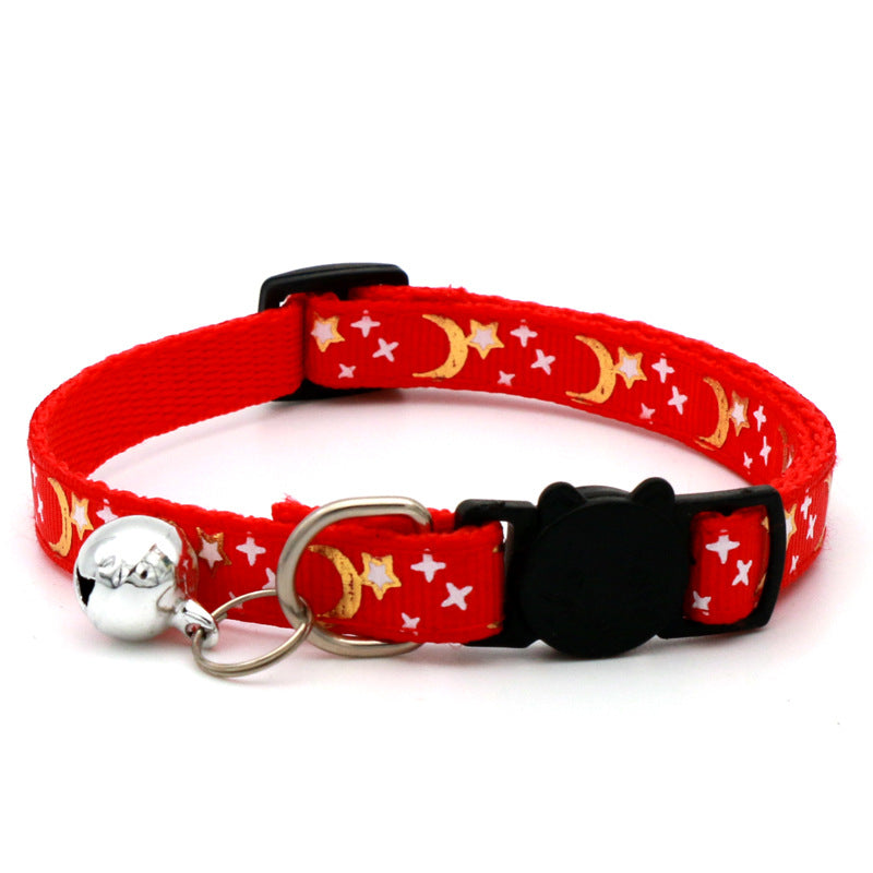 Adjustable Star & Moon Pattern Pet Collar with Bell - Breakaway Safety Feature for Cats and Dogs