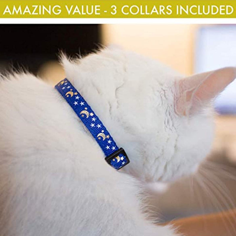 Adjustable Star & Moon Pattern Pet Collar with Bell - Breakaway Safety Feature for Cats and Dogs
