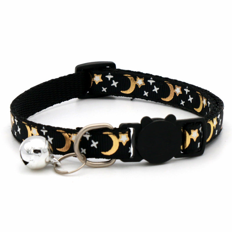 Adjustable Star & Moon Pattern Pet Collar with Bell - Breakaway Safety Feature for Cats and Dogs