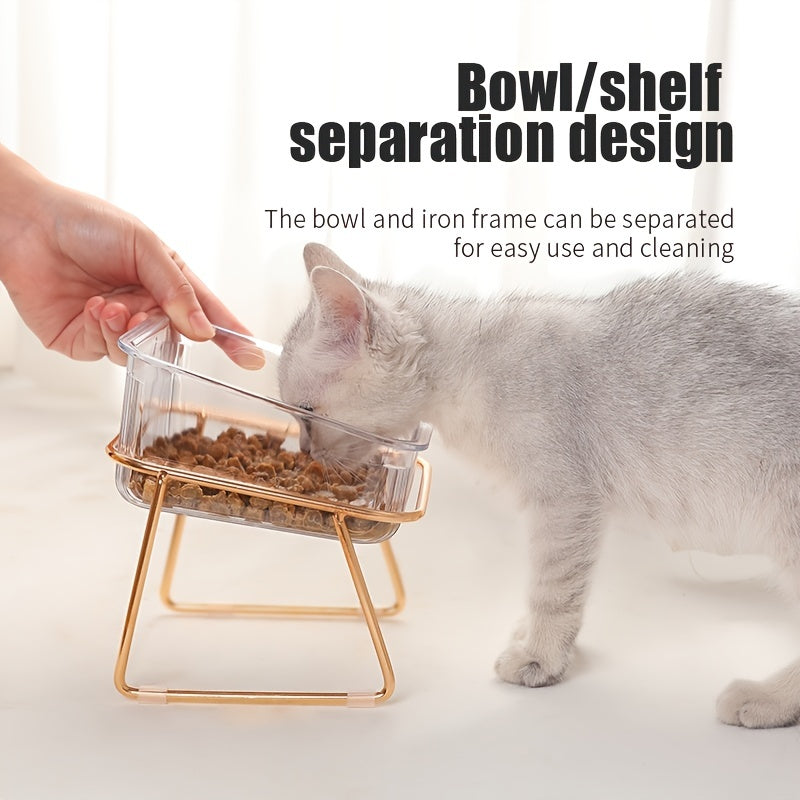 Transparent Double Cat Bowl With Vertical Design For Easy Feeding And Hydration - Ideal Pet Supplies For Cats