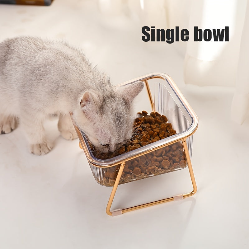 Transparent Double Cat Bowl With Vertical Design For Easy Feeding And Hydration - Ideal Pet Supplies For Cats