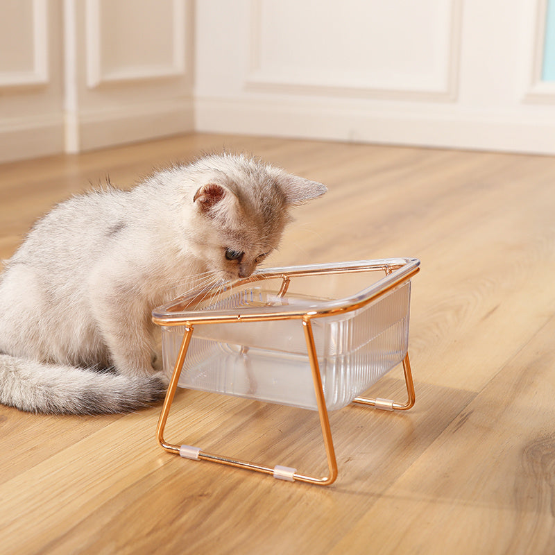 Transparent Double Cat Bowl With Vertical Design For Easy Feeding And Hydration - Ideal Pet Supplies For Cats