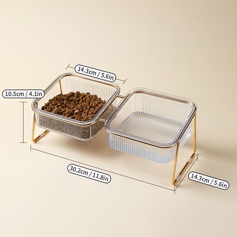 Transparent Double Cat Bowl With Vertical Design For Easy Feeding And Hydration - Ideal Pet Supplies For Cats