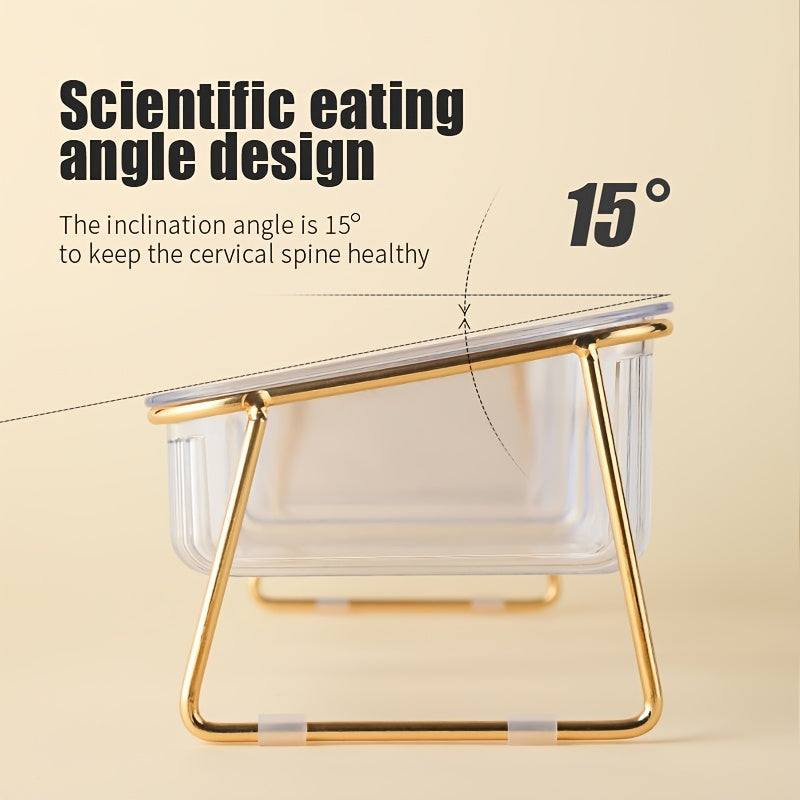 Transparent Double Cat Bowl With Vertical Design For Easy Feeding And Hydration - Ideal Pet Supplies For Cats
