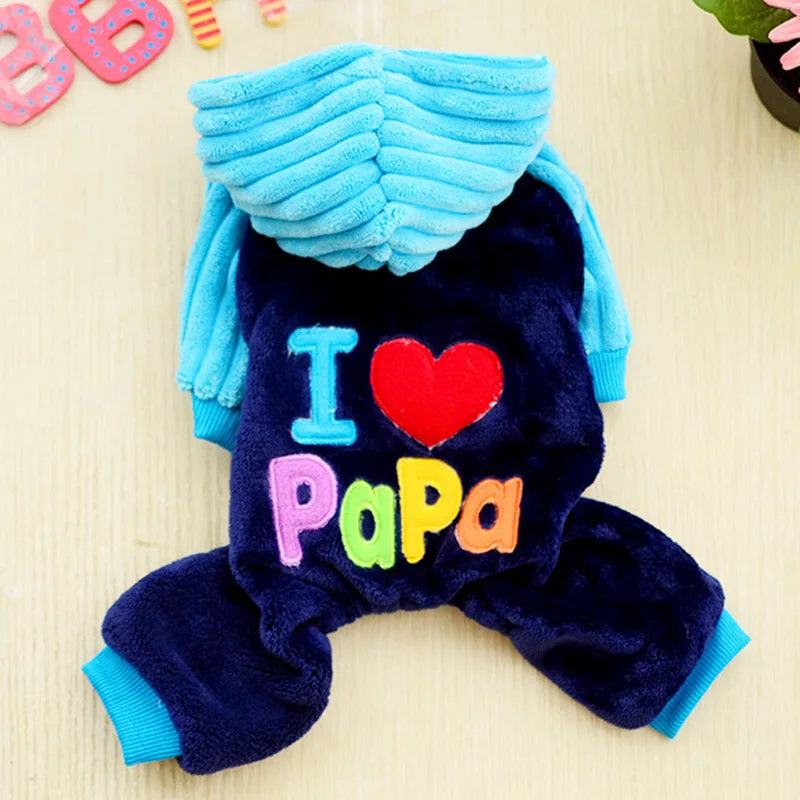 I ❤️ Mama Papa Winter Fleece Dog or Cat Costume