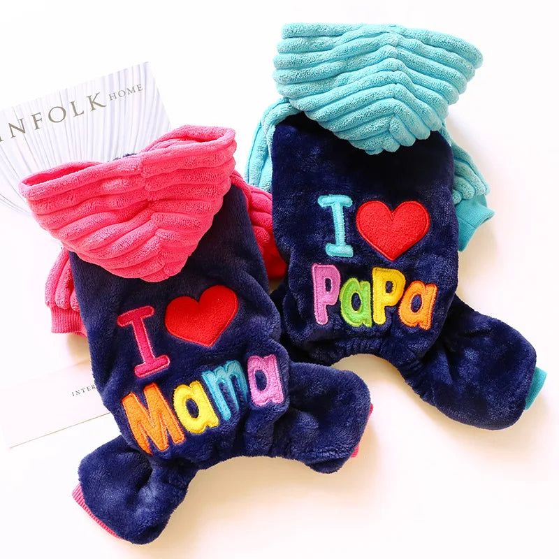 I ❤️ Mama Papa Winter Fleece Dog or Cat Costume