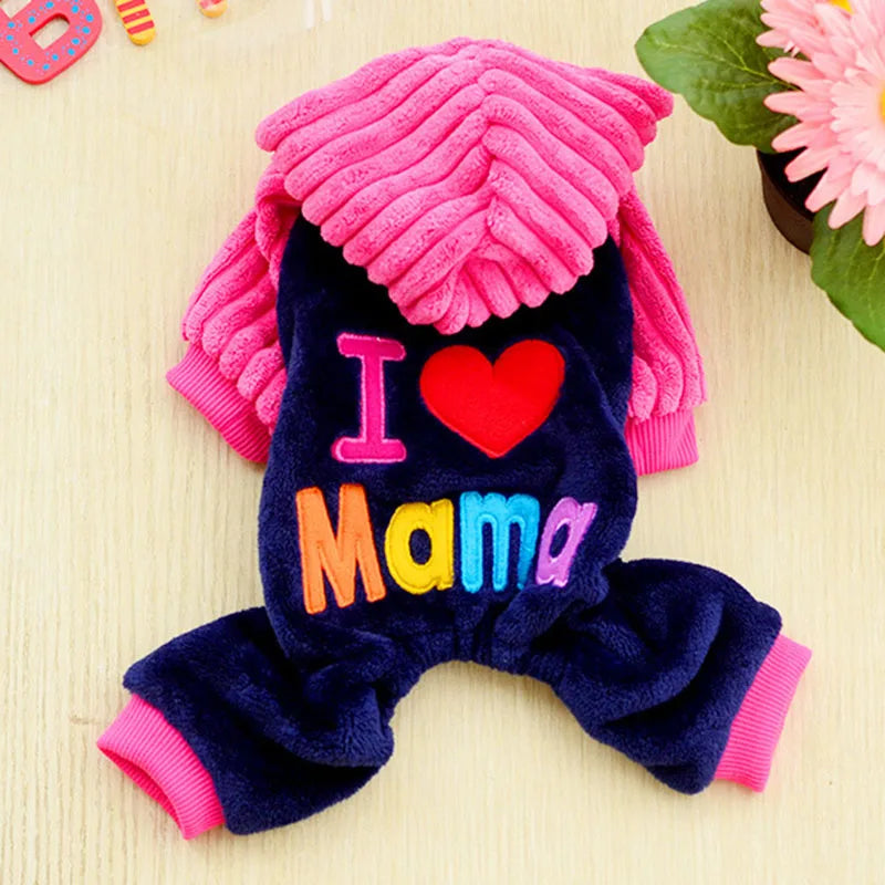 I ❤️ Mama Papa Winter Fleece Dog or Cat Costume