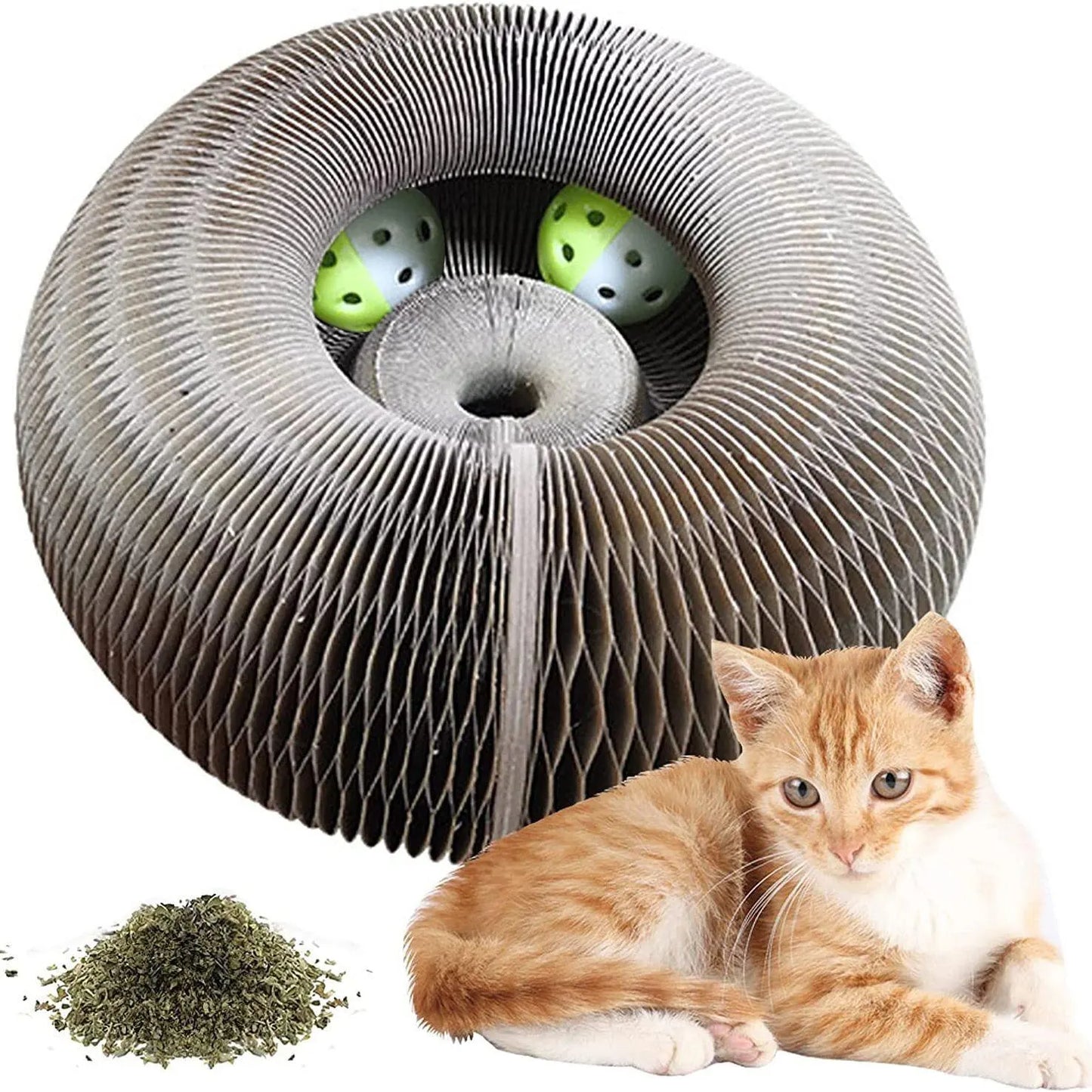 Magic Corrugated Cardboard Cat Scratcher | Round Toy with Ball