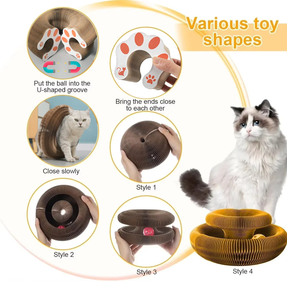 Magic Corrugated Cardboard Cat Scratcher | Round Toy with Ball