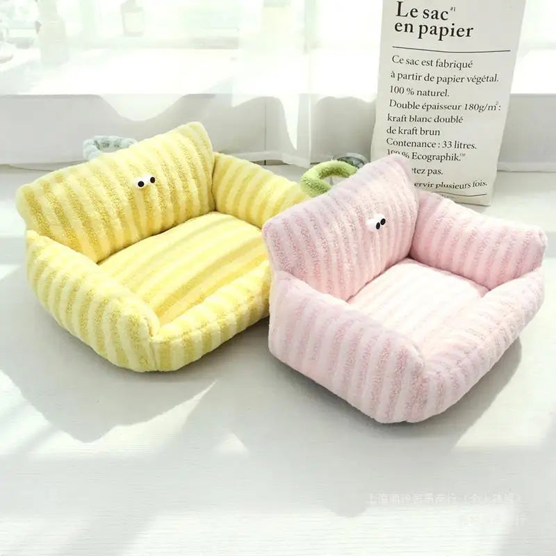Puppy or Kitten Striped Loveseat Sofa Chair | Soft and Cozy Winter Pet Bed