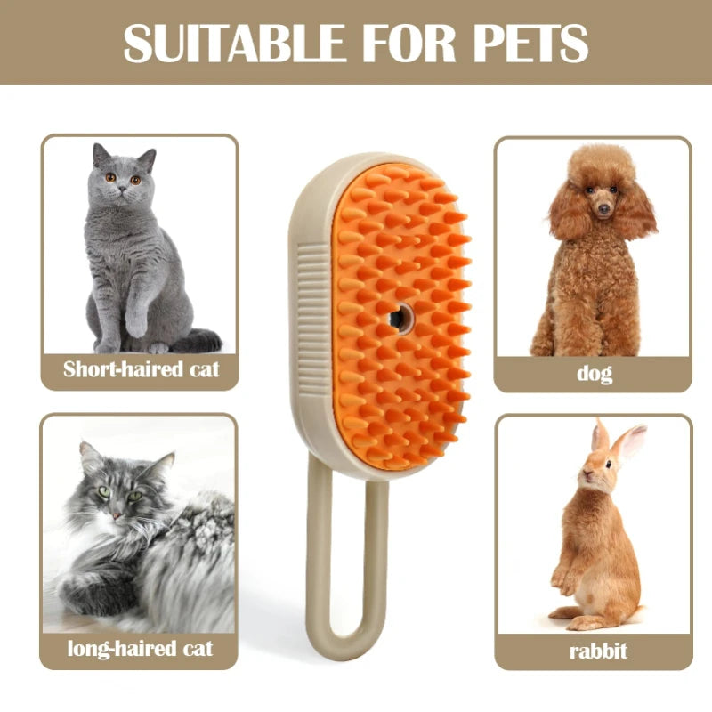 Peppy Orange Or White Pet Steam Brush 3-in-1