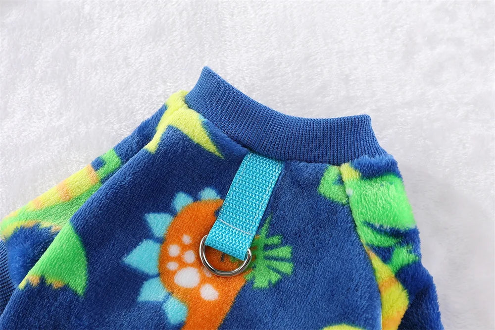 Warm Fleece Dog Winter Jumpsuits | Sweater | Blue Dinosaur or Grey Koala