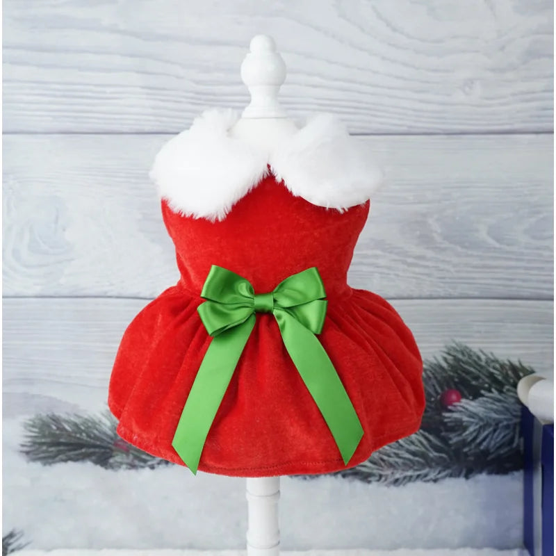 Glamorous Holiday Christmas Dog Dress Xmas | Santa’s Buckle or Festive Green Ribbon Belt