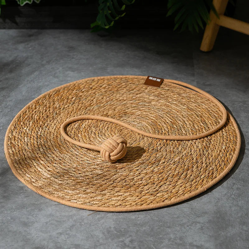 Natural Eco-Friendly Cat Scratcher Rattan Mat w/Attached Ball