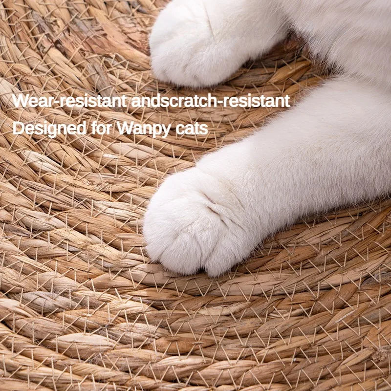 Natural Eco-Friendly Cat Scratcher Rattan Mat w/Attached Ball