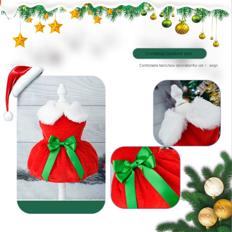 Glamorous Holiday Christmas Dog Dress Xmas | Santa’s Buckle or Festive Green Ribbon Belt