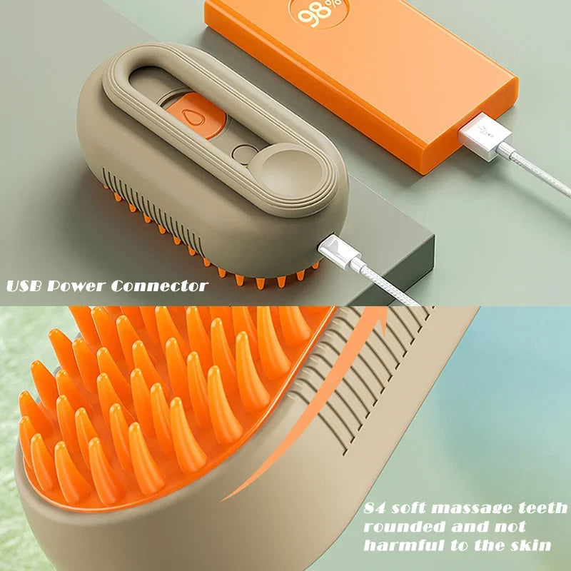 Peppy Orange Or White Pet Steam Brush 3-in-1