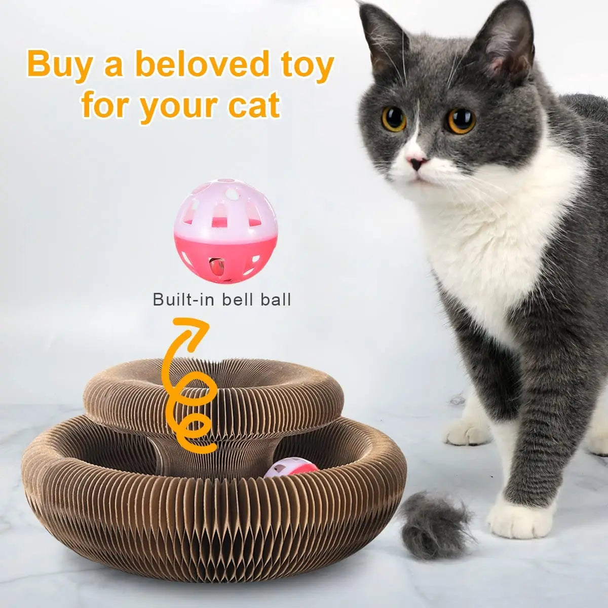 Magic Corrugated Cardboard Cat Scratcher | Round Toy with Ball
