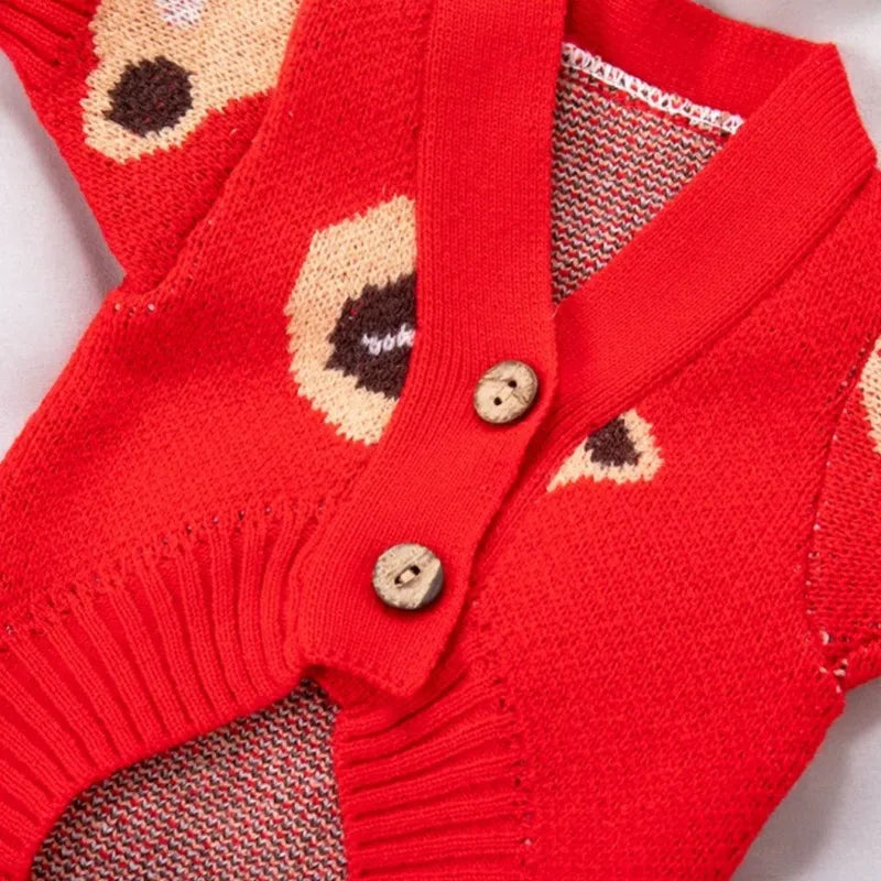 Handsome Teddy Bear Knit Dog or Cat Sweater for Cozy Winter Fireside & Pictures | Grey Red Brown