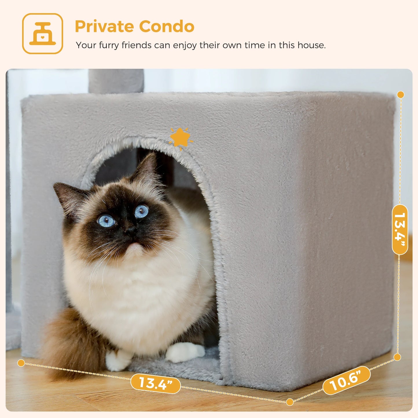 Gray or Beige Plush Cat Tree Tower | Hammock and Toy