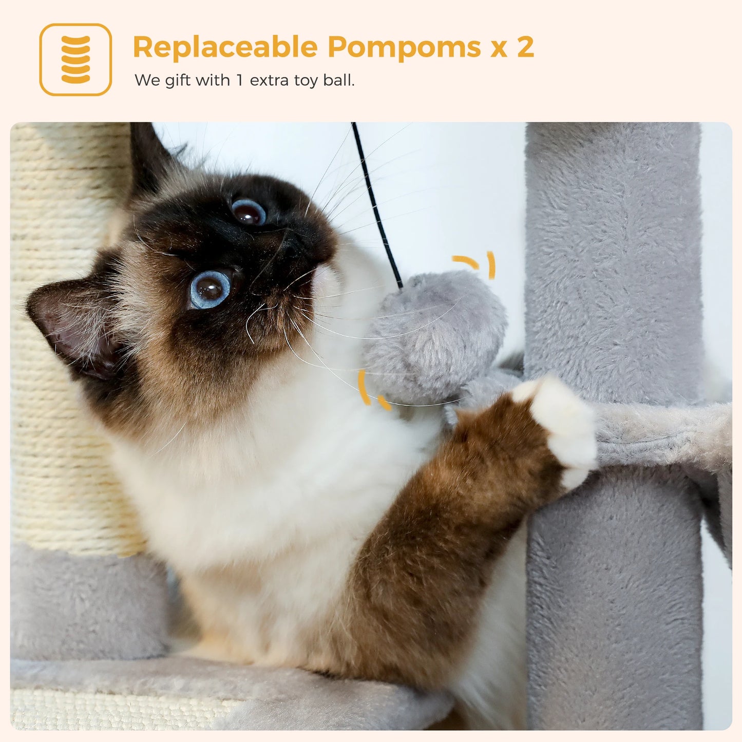 Gray or Beige Plush Cat Tree Tower | Hammock and Toy