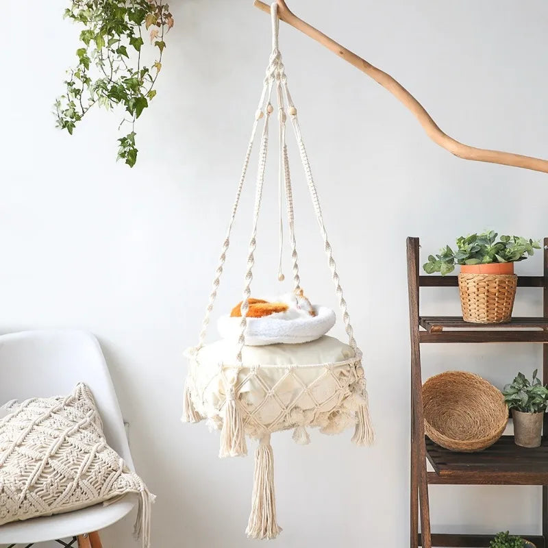 Pet Hammock | Cat Swing | Hand Woven Cotton Rope Hanging Basket