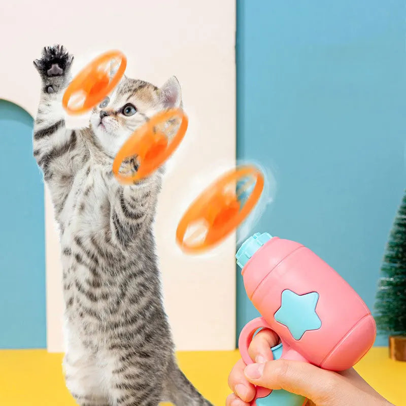 Fun Cat Toy Interactive Launcher for Puppies and Kittens | Soft Ball Gun or Flying Disc Gun