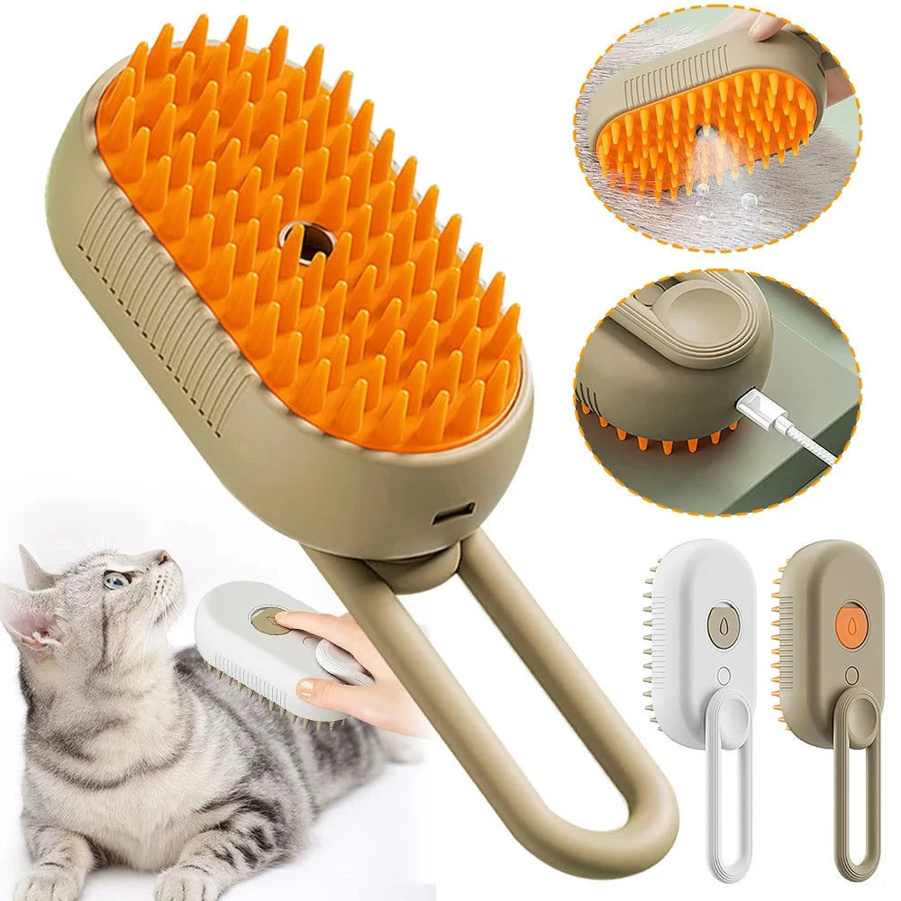 Peppy Orange Or White Pet Steam Brush 3-in-1