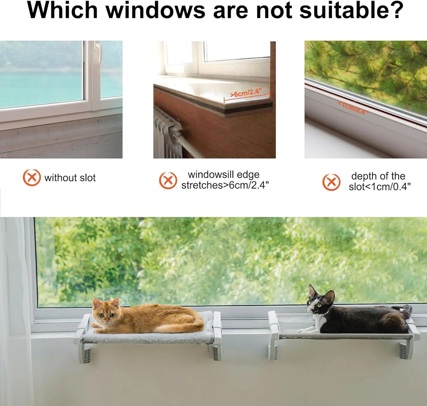 Large Adjustable Cat Window Bed with 2-sided Cushion