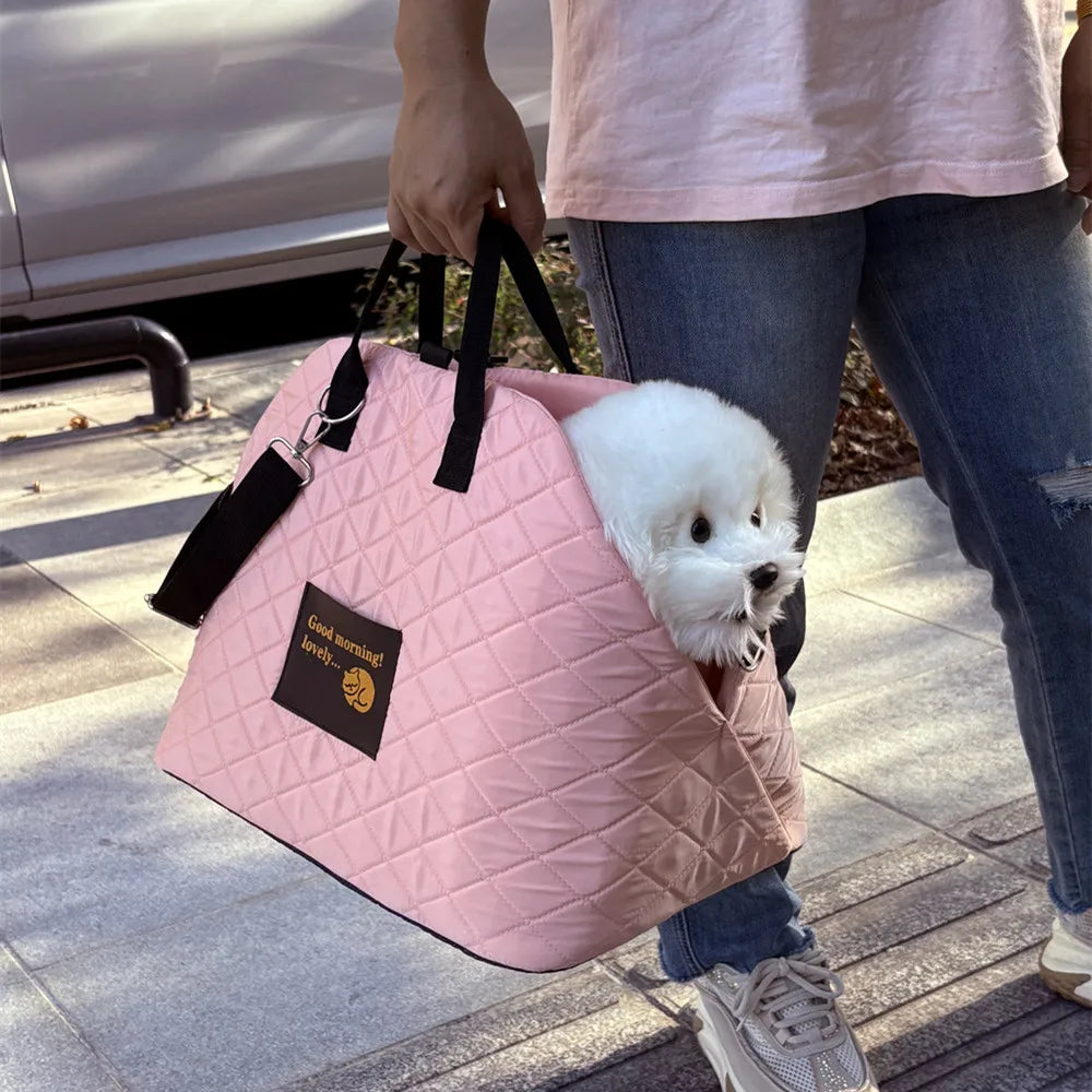 Car Seat | Handbag Cat or Dog Pet Protection Travel Carrier | Gold Pink Beige