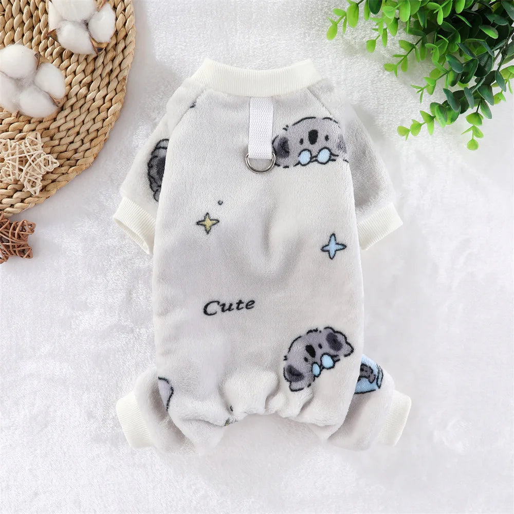Warm Fleece Dog Winter Jumpsuits | Sweater | Blue Dinosaur or Grey Koala