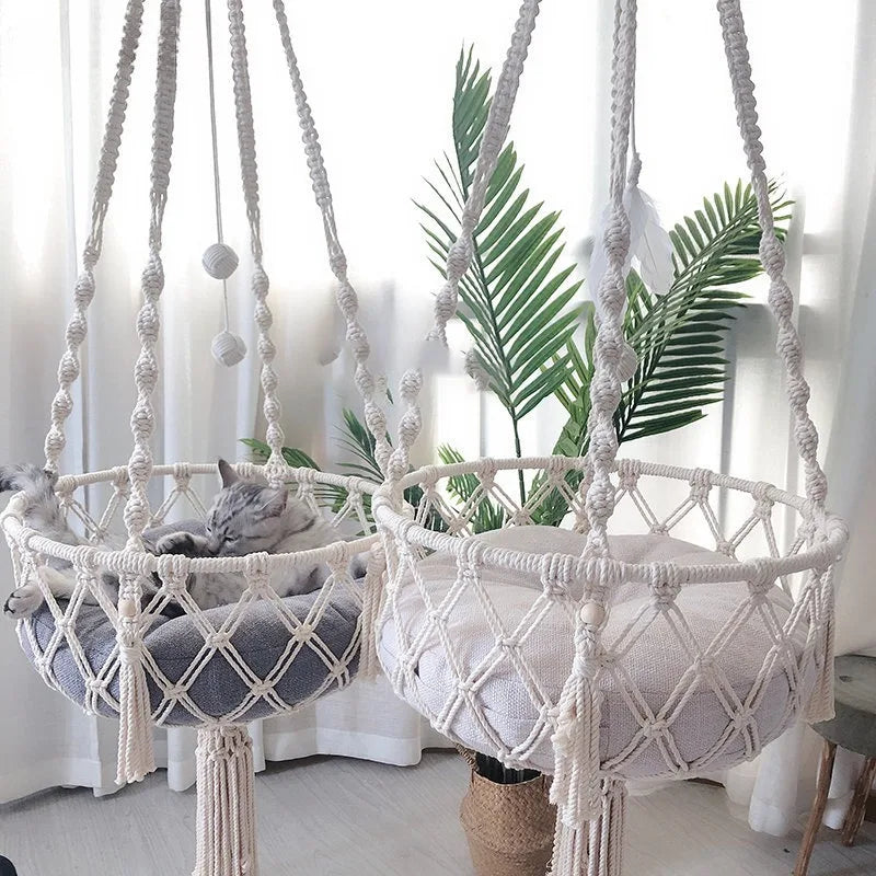 Pet Hammock | Cat Swing | Hand Woven Cotton Rope Hanging Basket