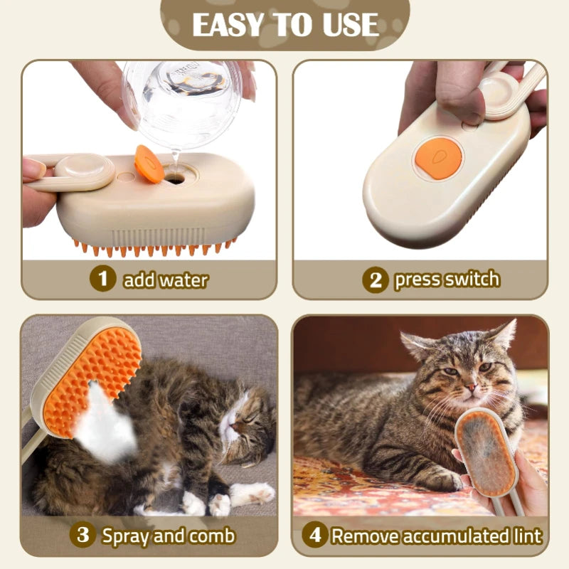 Peppy Orange Or White Pet Steam Brush 3-in-1
