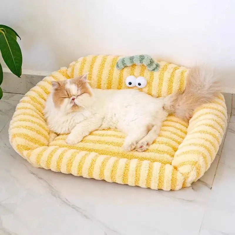 Puppy or Kitten Striped Loveseat Sofa Chair | Soft and Cozy Winter Pet Bed