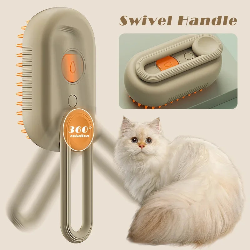 Peppy Orange Or White Pet Steam Brush 3-in-1
