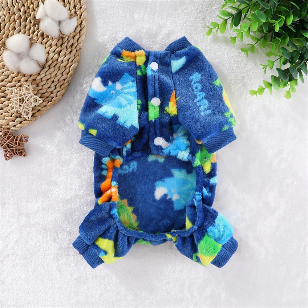 Warm Fleece Dog Winter Jumpsuits | Sweater | Blue Dinosaur or Grey Koala