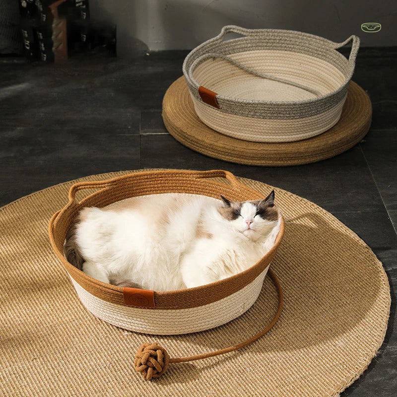 Eco-Friendly Natural Handmade Rattan Woven Pet Bed for Cats or Dogs | Washable | All-Season