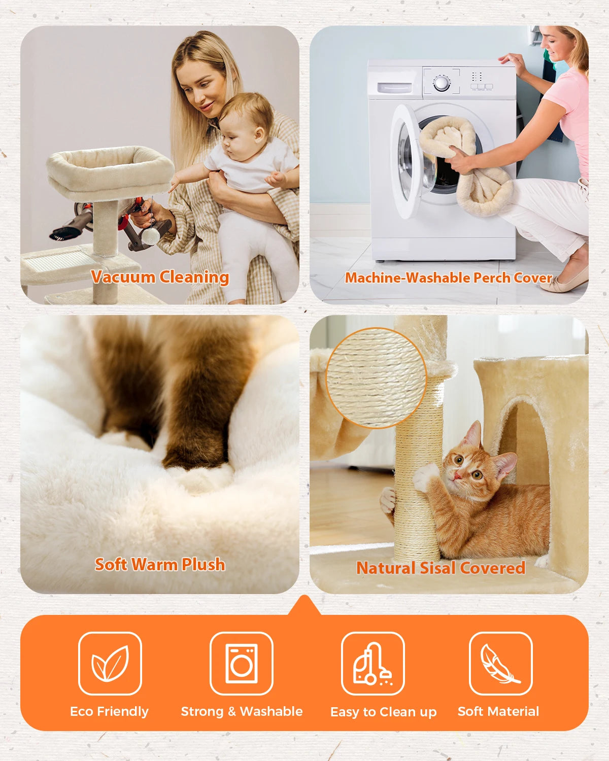 Gray or Beige Plush Cat Tree Tower | Hammock and Toy