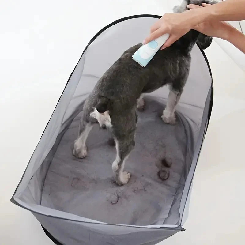 Dog and Cat Easy Hair Catcher Tent | Waterproof Adjustable Breathable Mesh for Shaving/Brushing