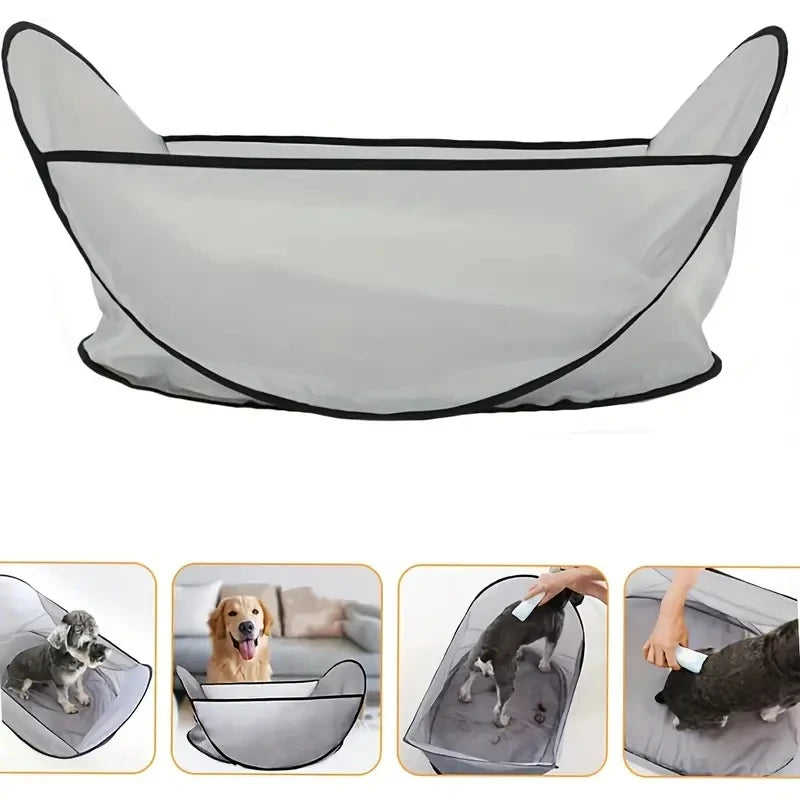Dog and Cat Easy Hair Catcher Tent | Waterproof Adjustable Breathable Mesh for Shaving/Brushing