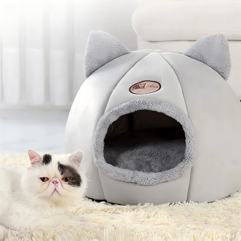 Warm Fleece Cat-Ear Style Pet Bed | Machine Washable | Cozy
