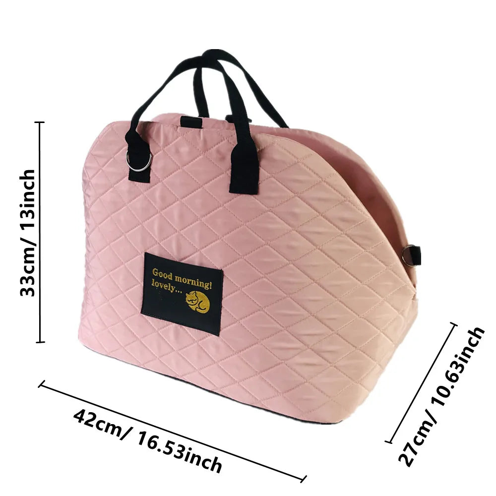 Car Seat | Handbag Cat or Dog Pet Protection Travel Carrier | Gold Pink Beige
