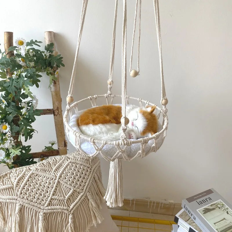 Pet Hammock | Cat Swing | Hand Woven Cotton Rope Hanging Basket