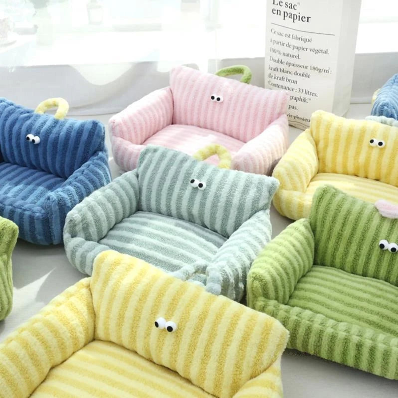 Puppy or Kitten Striped Loveseat Sofa Chair | Soft and Cozy Winter Pet Bed
