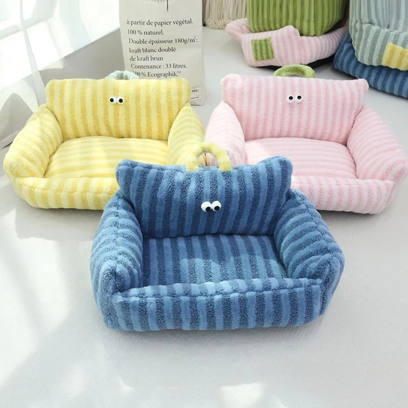 Puppy or Kitten Striped Loveseat Sofa Chair | Soft and Cozy Winter Pet Bed