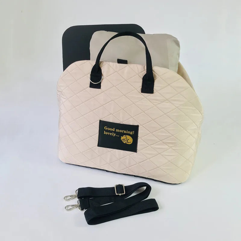 Car Seat | Handbag Cat or Dog Pet Protection Travel Carrier | Gold Pink Beige