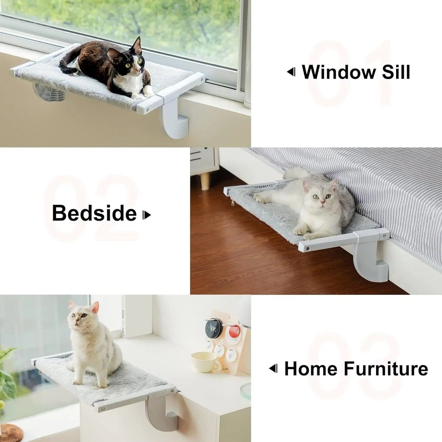Large Adjustable Cat Window Bed with 2-sided Cushion